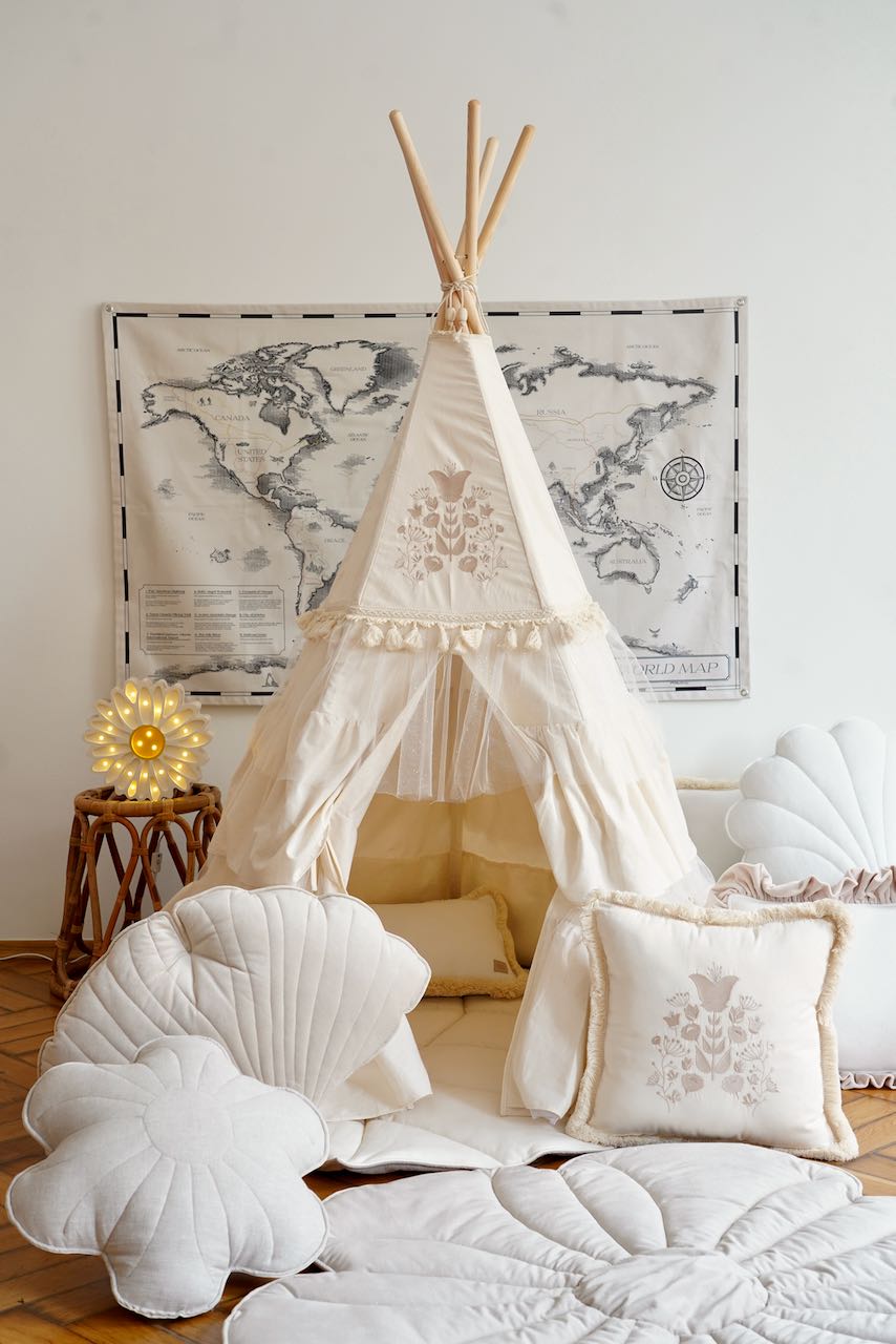“Boho” Teepee Tent with Frills and Embroidery