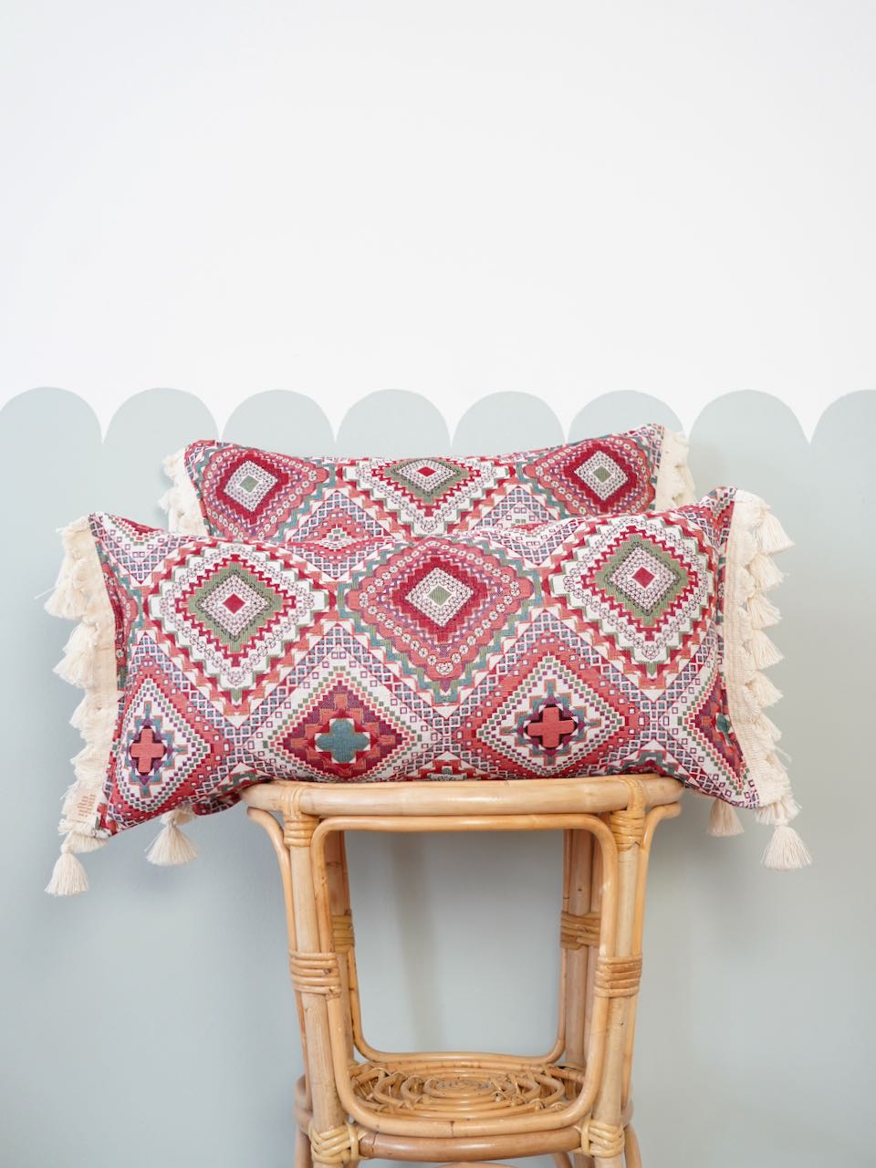 Boho Throw Pillow Cover, Pastel Bohemian Pillow With Tassels