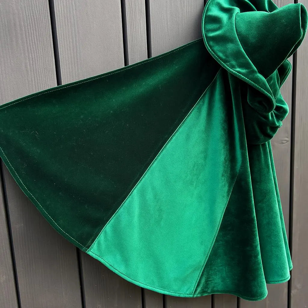 green velvet cape dress Fitted Midi Dress with Velvet Cape Green / US 18