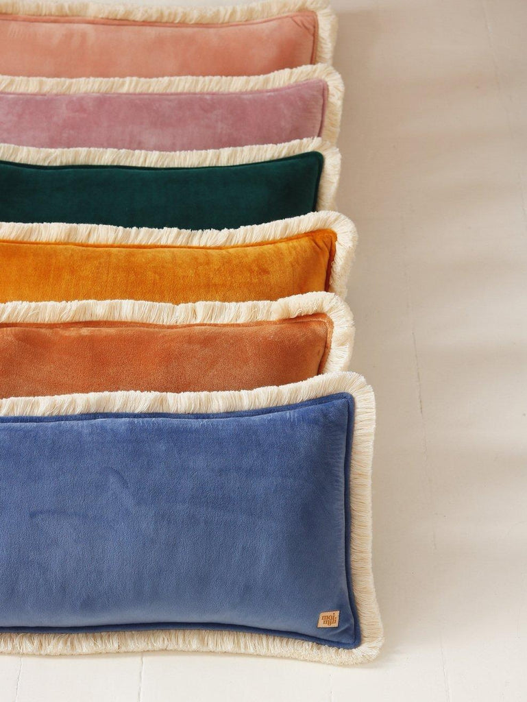 "Caramel" soft velvet bolster with fringe - Moi Mili