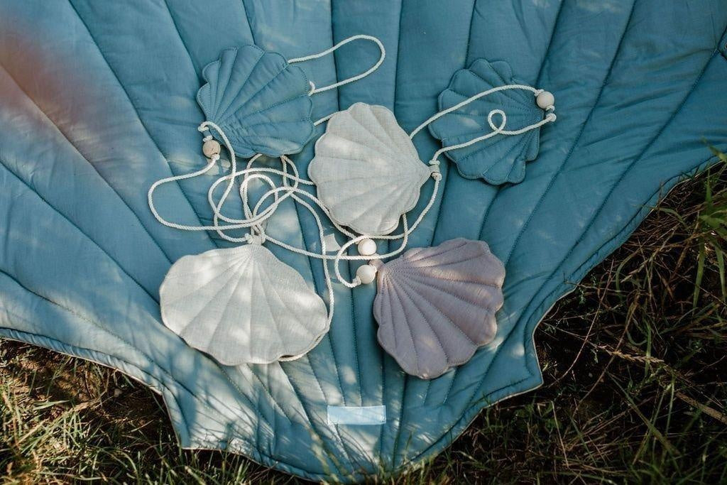 “Dirty Blue” Linen Garland with Shells