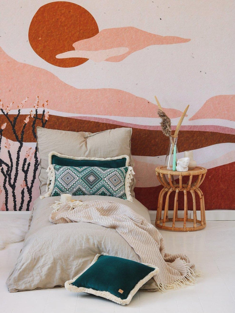 "Emerald" soft velvet bolster with fringe - Moi Mili