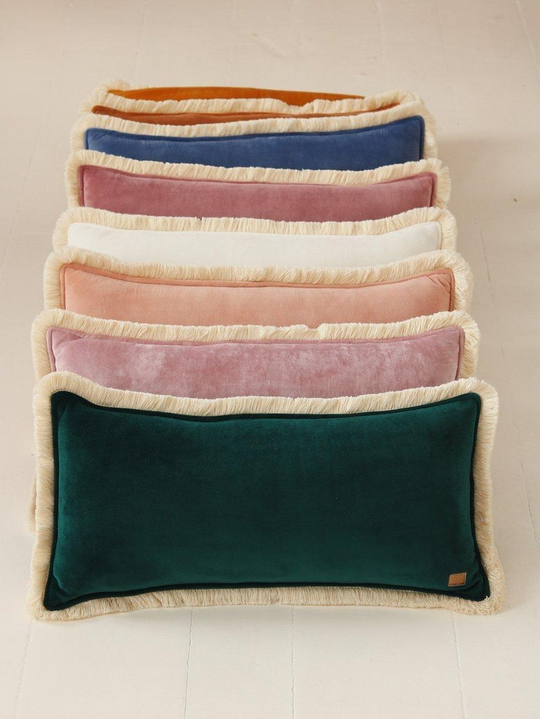 "Emerald" soft velvet bolster with fringe - Moi Mili