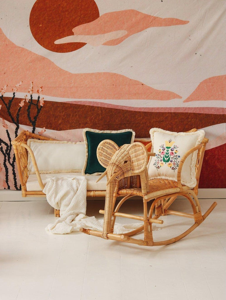 "Emerald" soft velvet cushion with fringe - Moi Mili