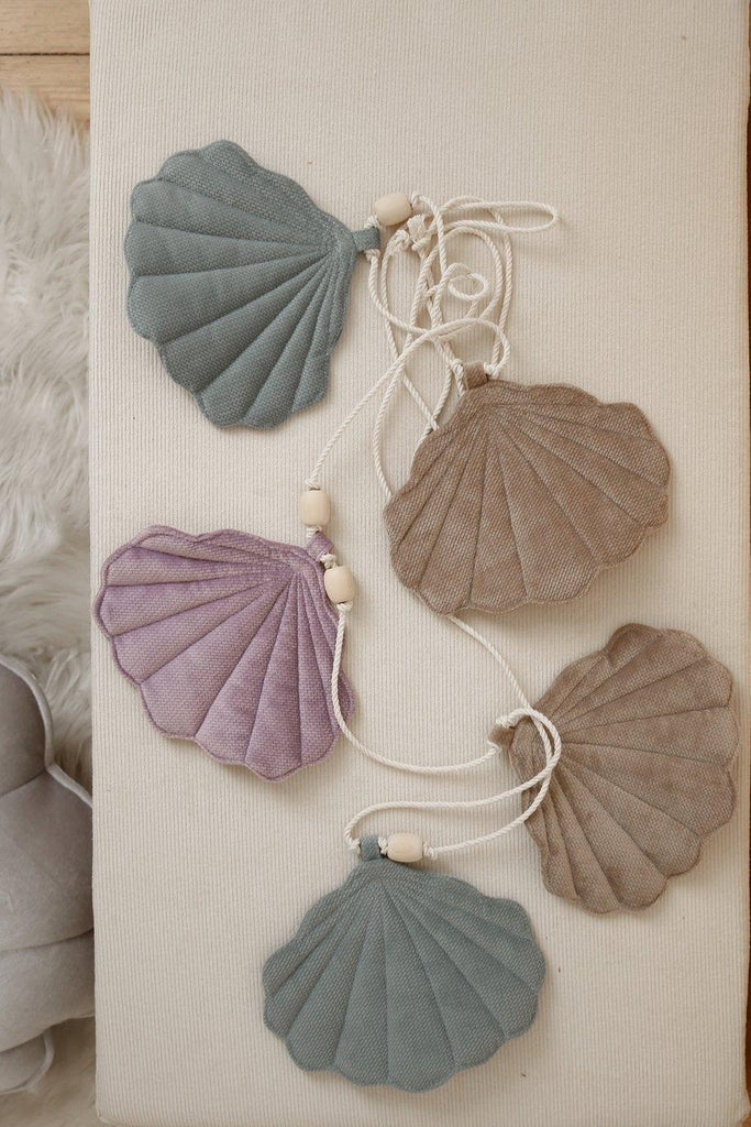 “Grey mint” Velvet Garland with Shells