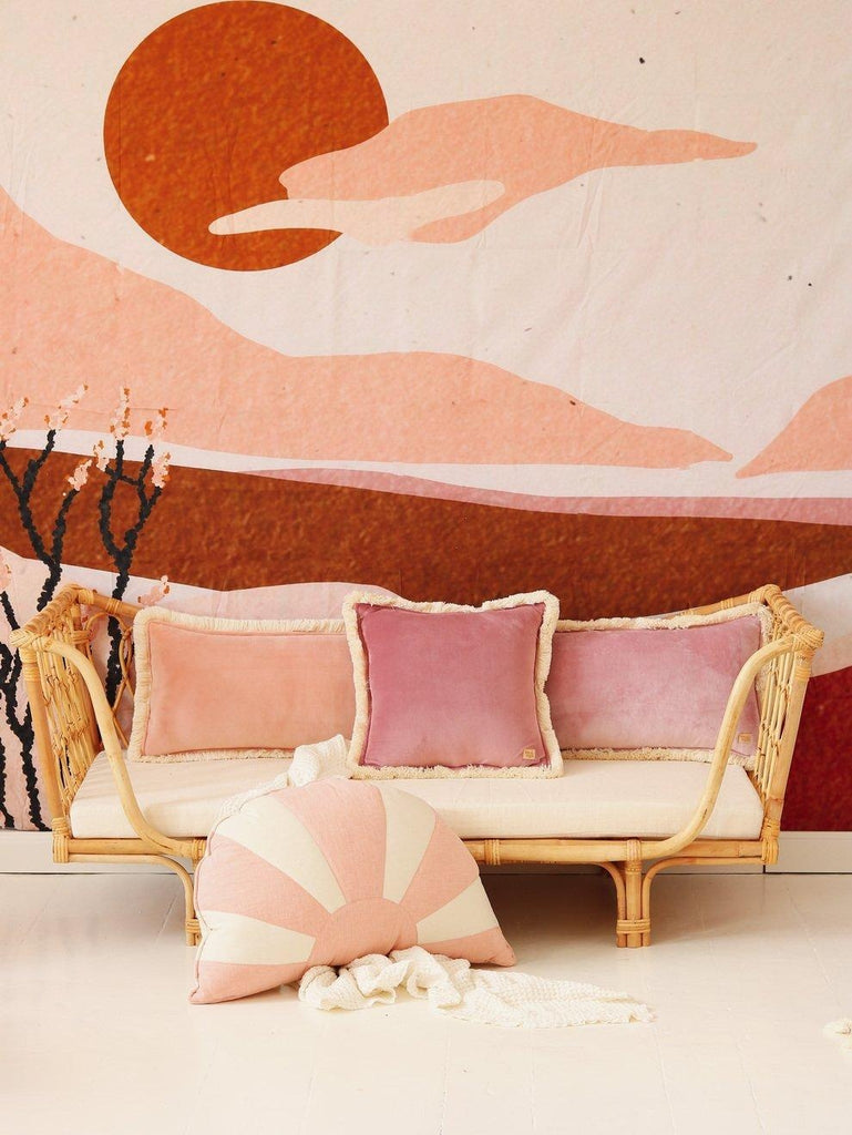 "Light pink" soft velvet cushion with fringe - Moi Mili