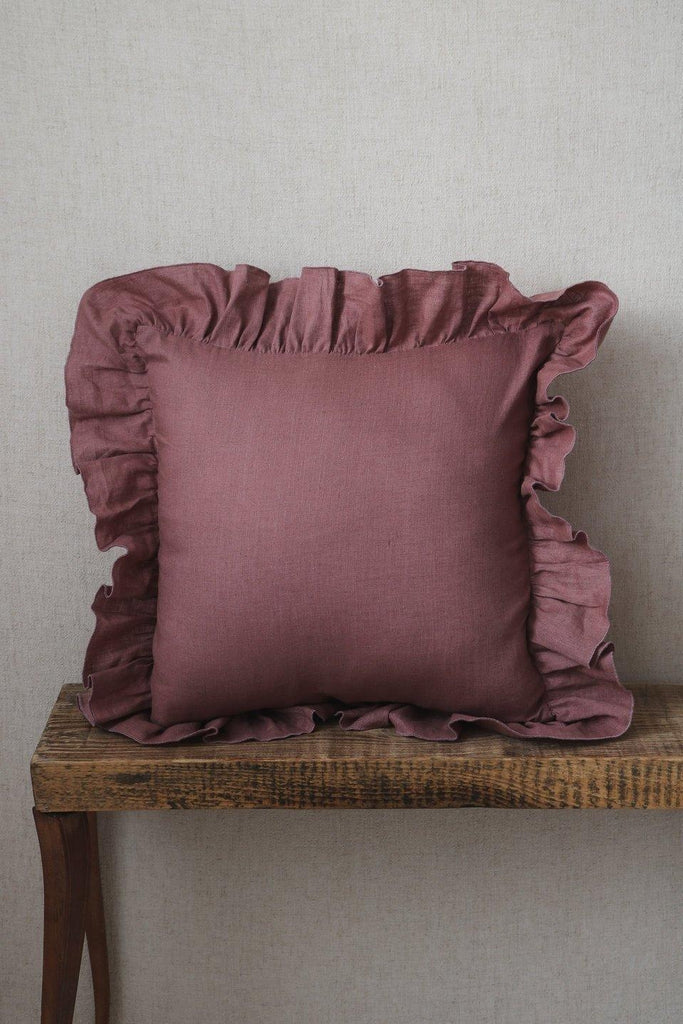 “Marsala” Linen Pillow Cover with Frill