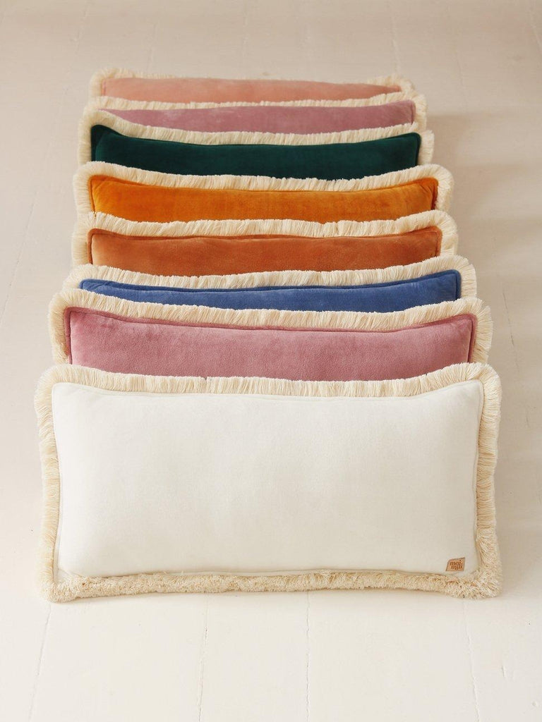 "Mustard" soft velvet bolster with fringe - Moi Mili