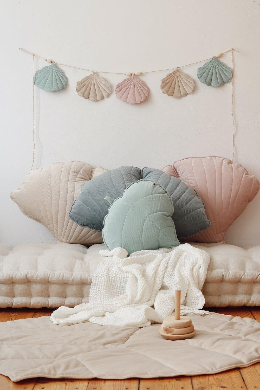 Powder Mint Velvet Leaf Pillow