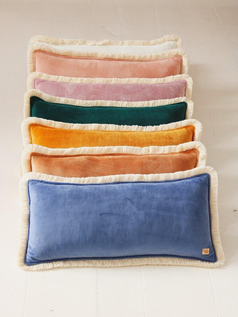 "Sapphire" soft velvet bolster with fringe - Moi Mili