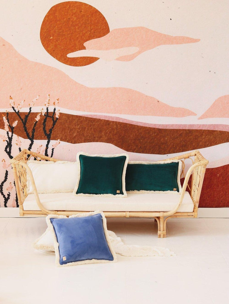 "Sapphire" soft velvet cushion with fringe - Moi Mili