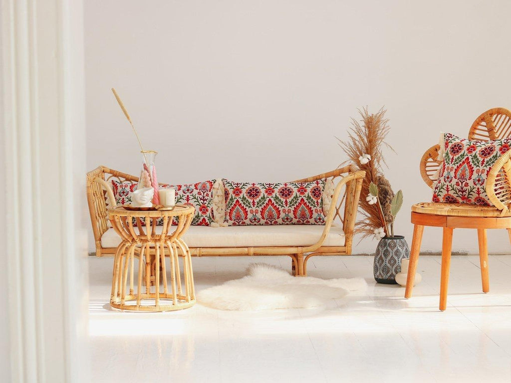 "Scarlet Iris in Cancaya" bolster with fringe - Moi Mili