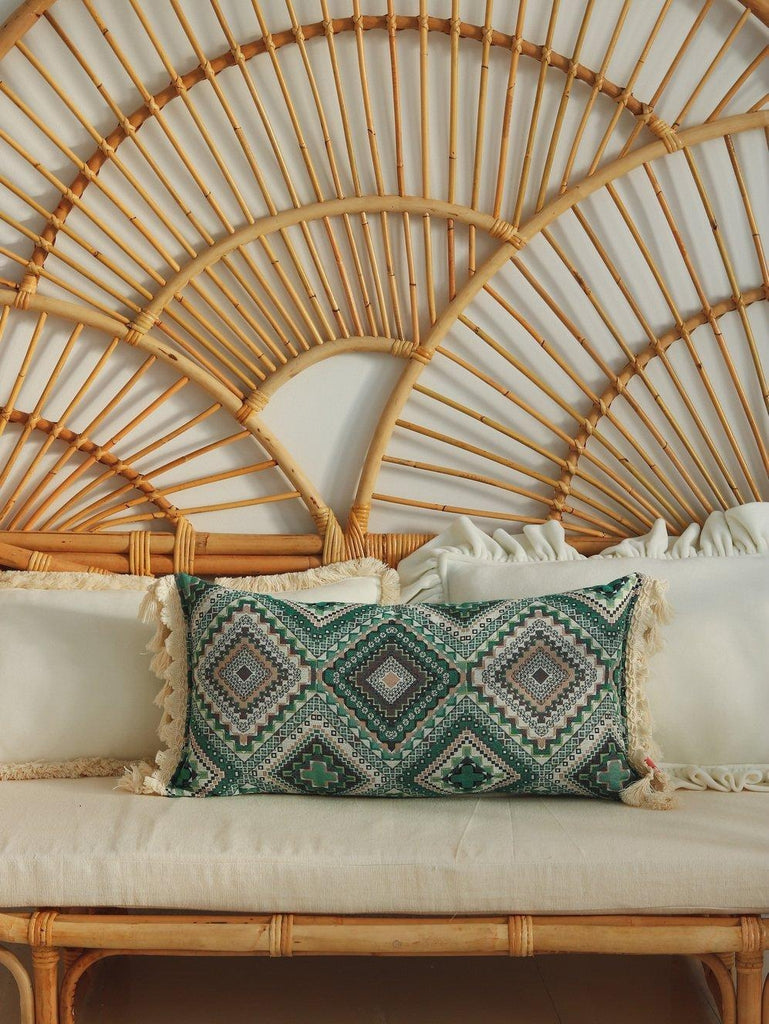 "Sea green mosaic" bolster with fringe - Moi Mili
