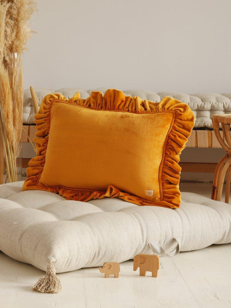 Soft Velvet Cushion with Frill “Mustard” - Moi Mili